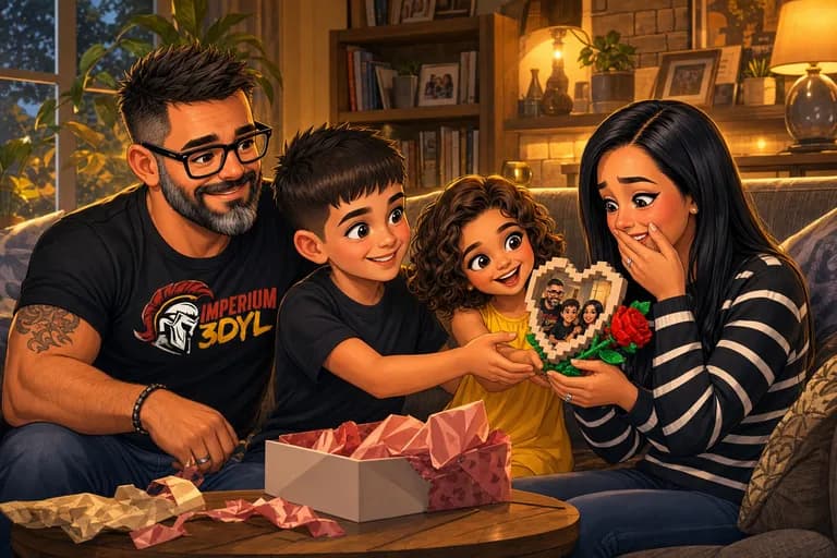 Regalo del Día de la Madre: portafotos con corazón y rosa impreso en 3D
