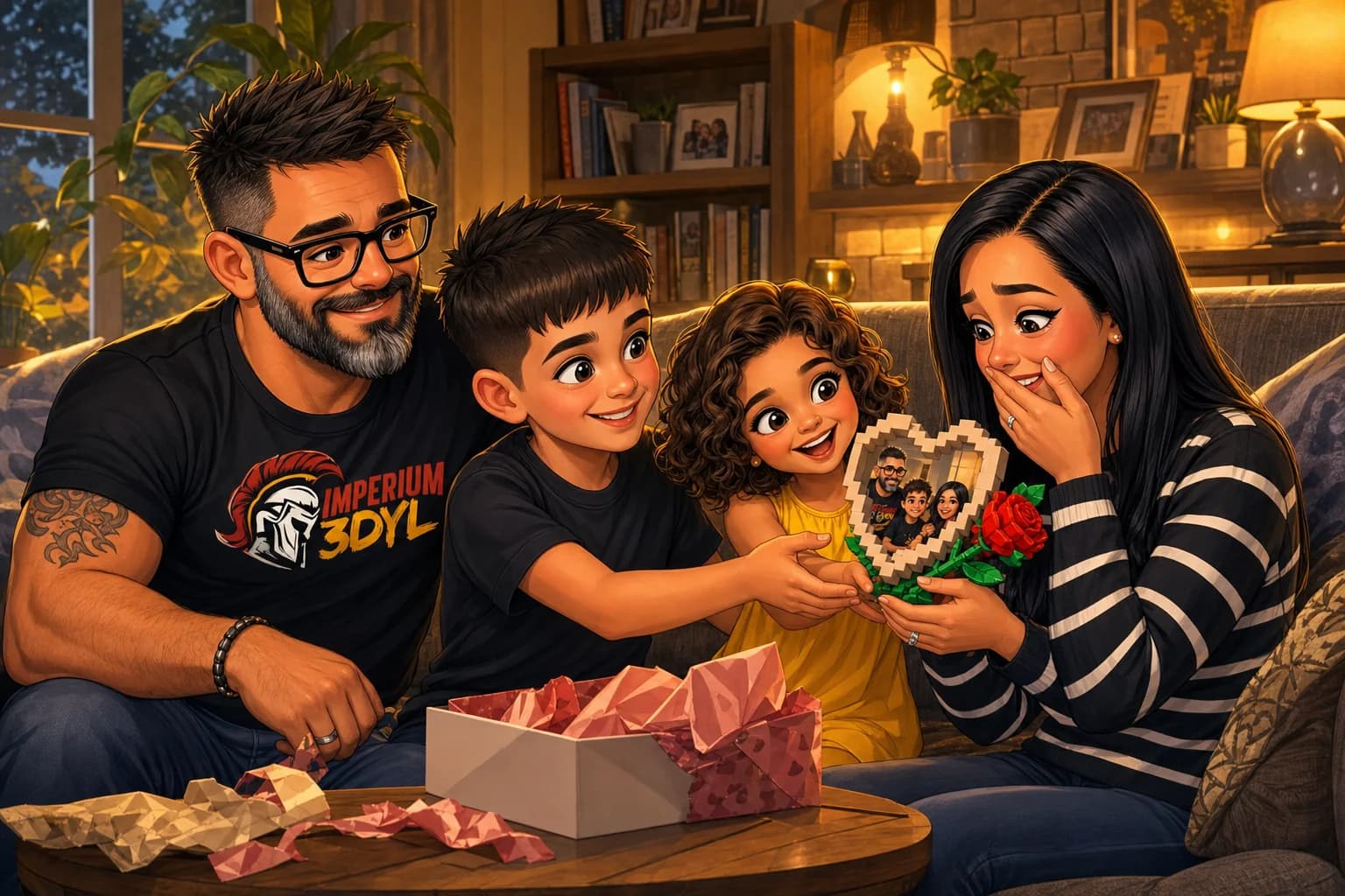 Regalo del Día de la Madre: portafotos con corazón y rosa impreso en 3D
